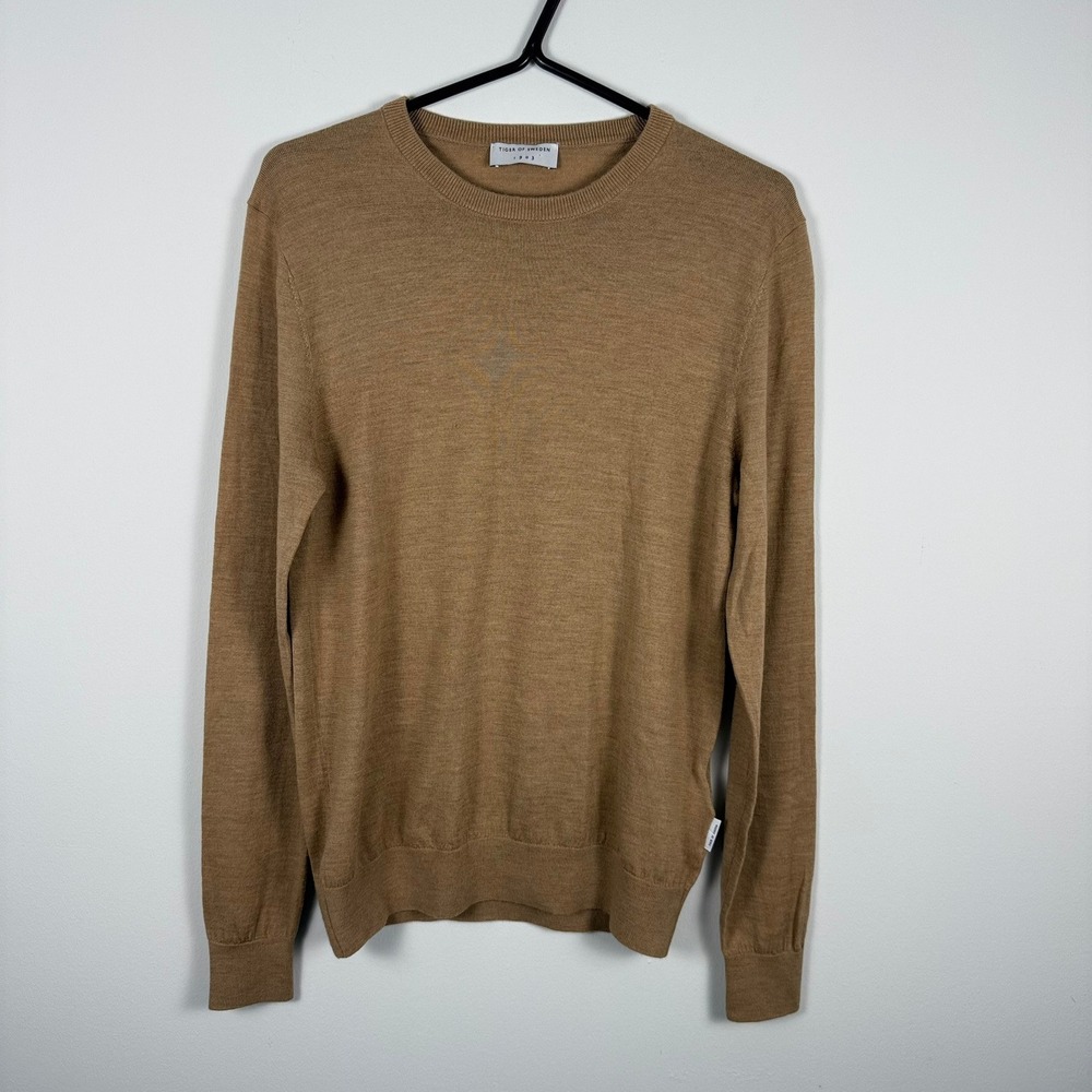 Tiger of Sweden Nichols Merino Wool Crewneck Sweater Tan Camel Mens Med‎
